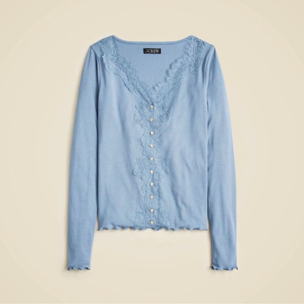 J.Crew Refined Rib Cardigan Top w/ Lace Trim – Mediun
